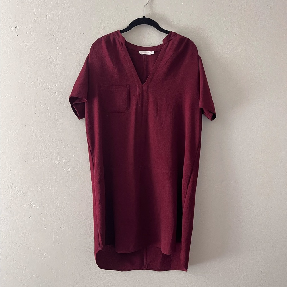 Lush Deep Red V-Neck Tunic T-Shirt Dress